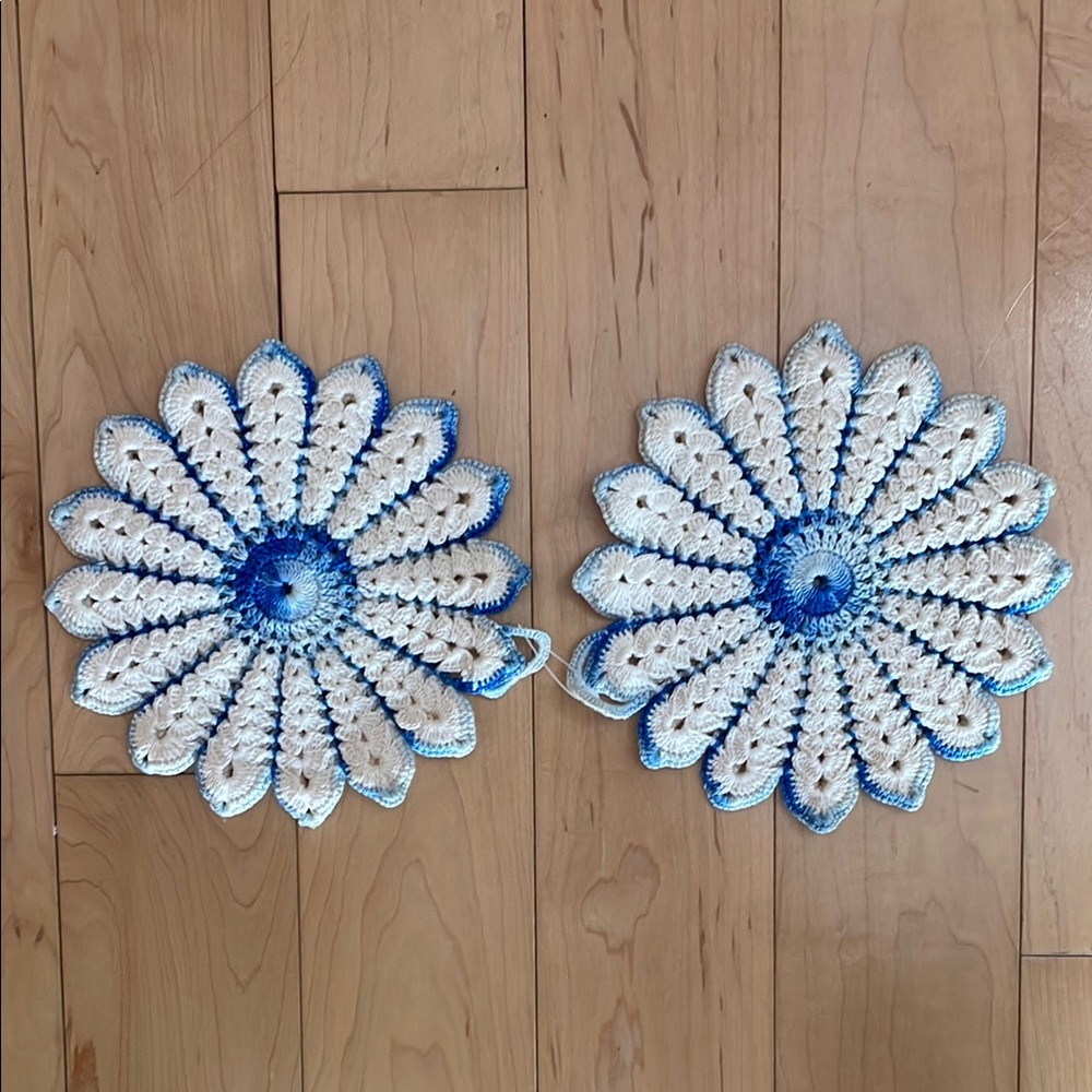 Handmade Blue and White Crochet Flower Coasters boho cozy home